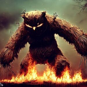 Burning owlbear effigy at Midsummer Mayhem